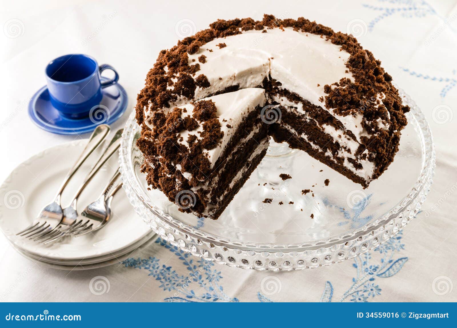 Chocolate Crumb Cake with White Icing Stock Photo Image of