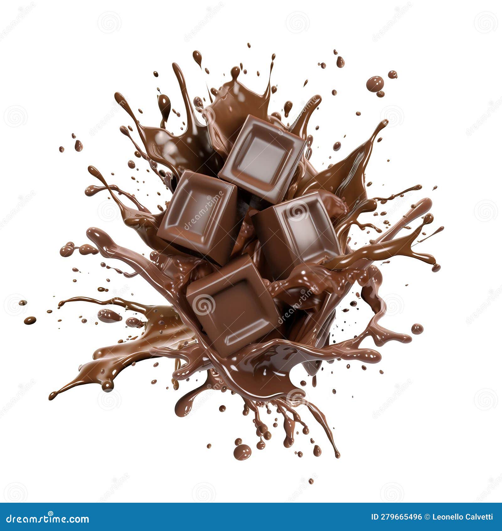 Chocolate Cube Blocks Splashing into a Liquid Chocolate Splash