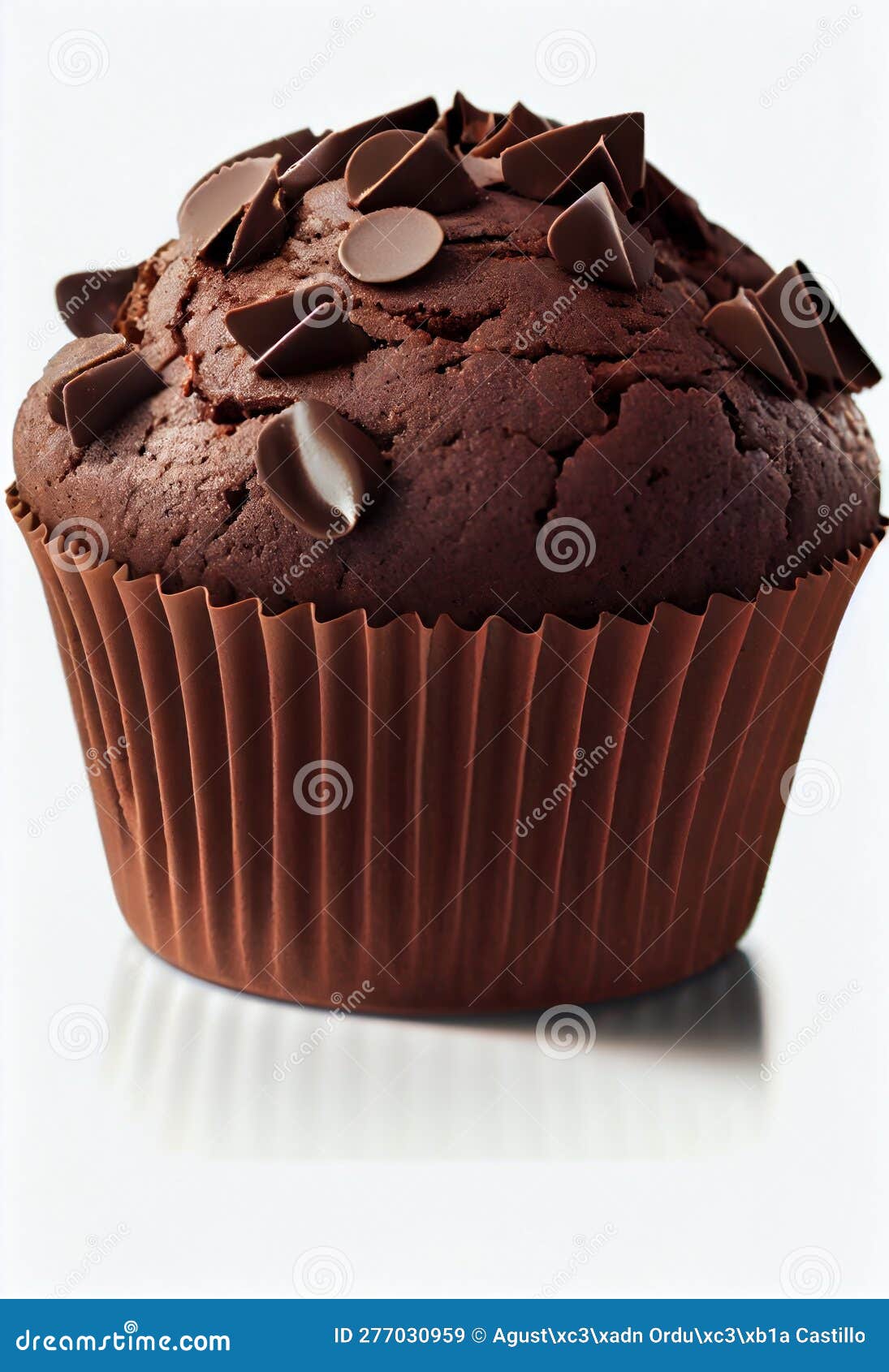 chocolate cupcake with chocolate chips and cream. generative ai.