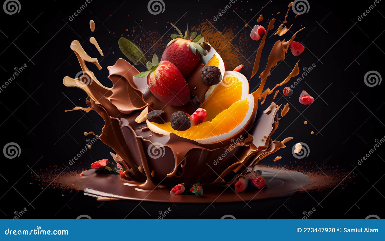 Chocolate Dessert Combined with Fruits Blast Stock Illustration