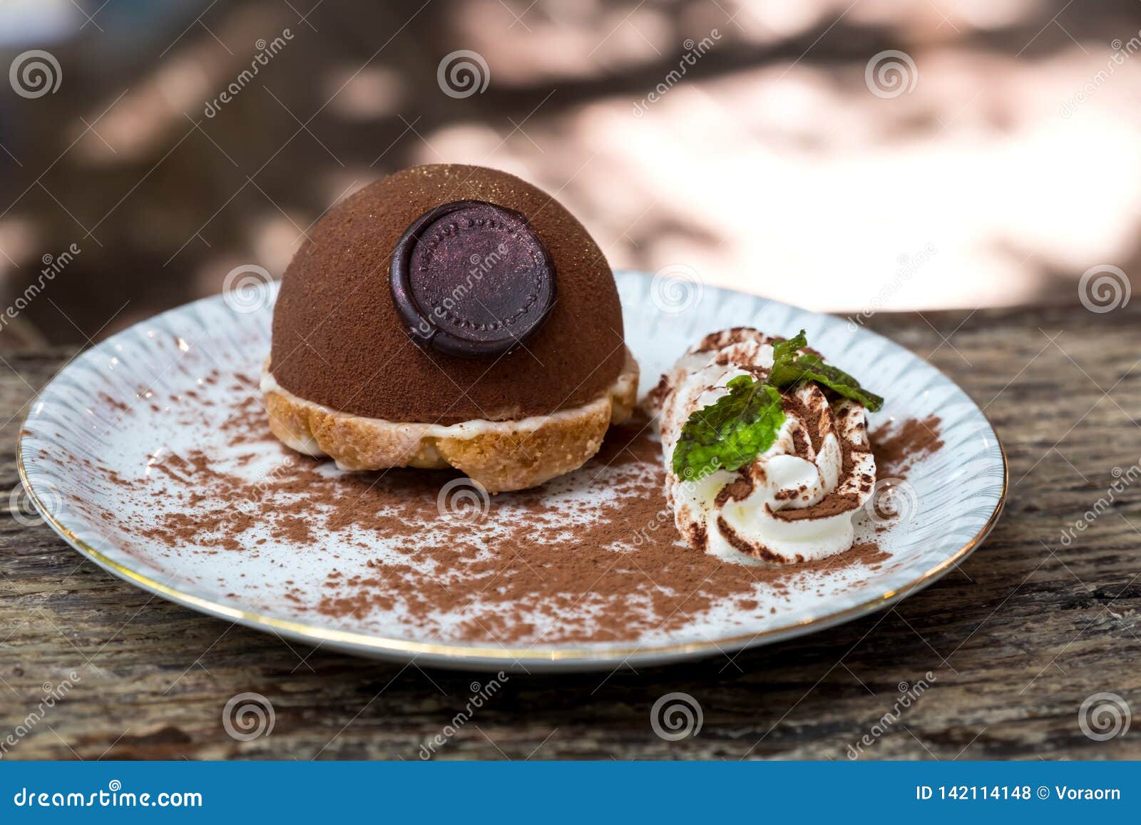 Chocolate dome dessert stock photo. Image of close, circle 142114148