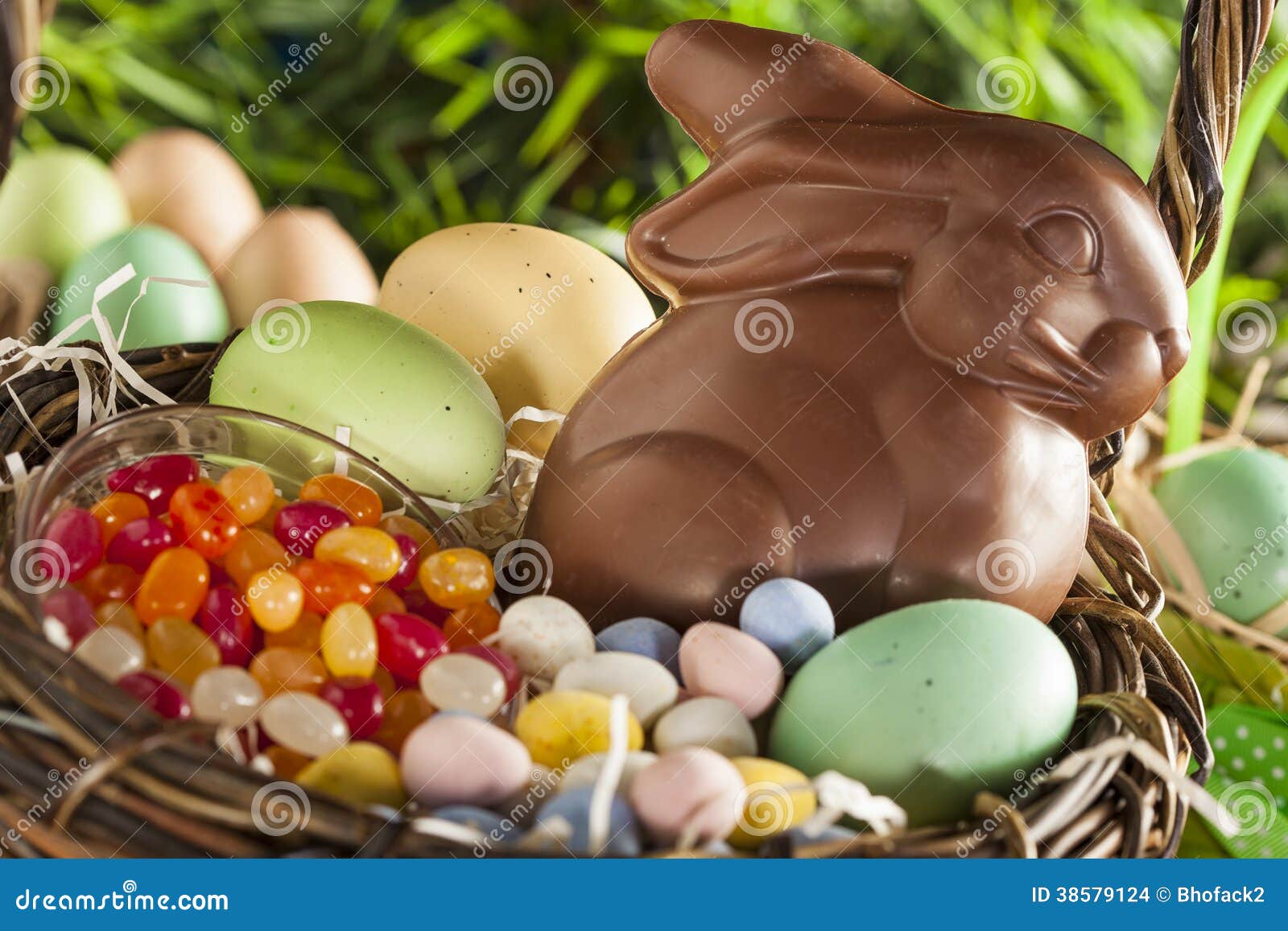 Chocolate Easter Bunny in a Basket Stock Photo Image of spring, dark