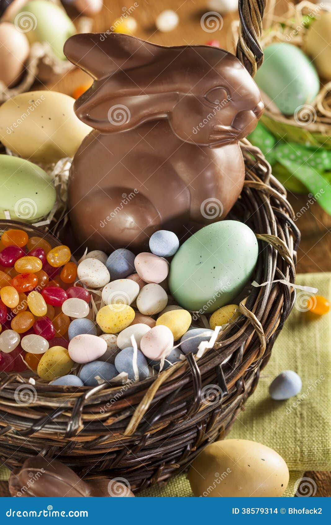 Chocolate Easter Bunny in a Basket Stock Photo Image of confection