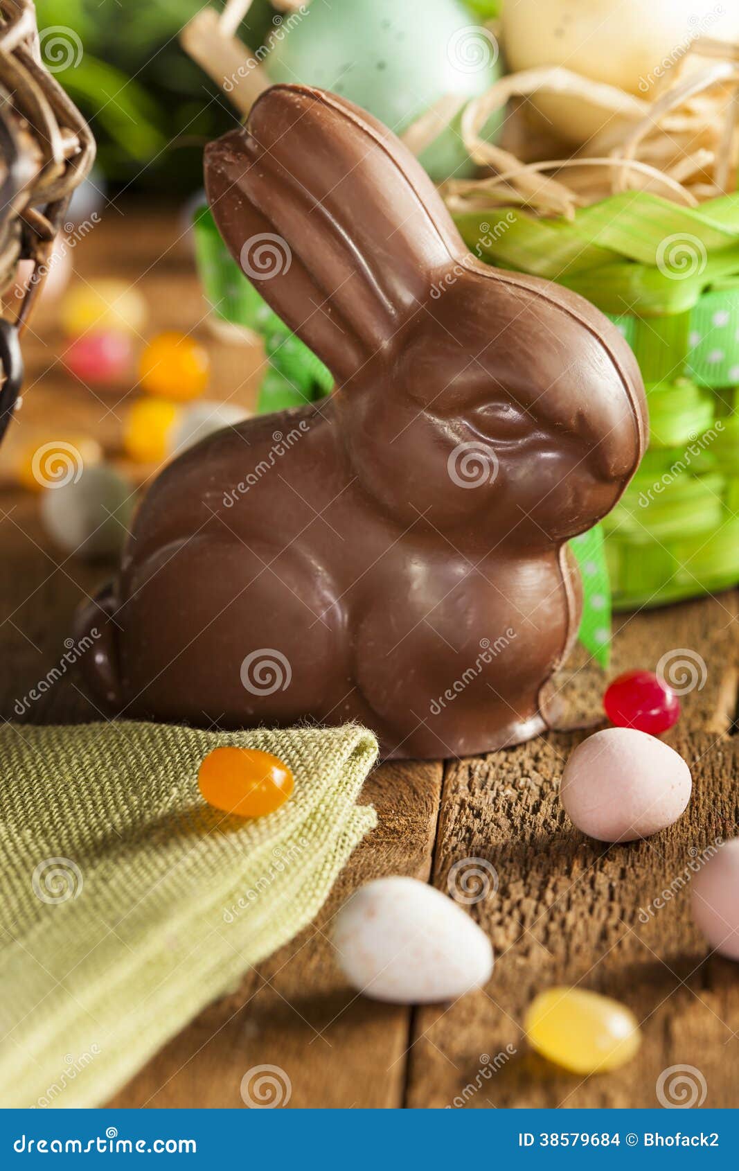 Chocolate Easter Bunny in a Basket Stock Photo Image of celebration