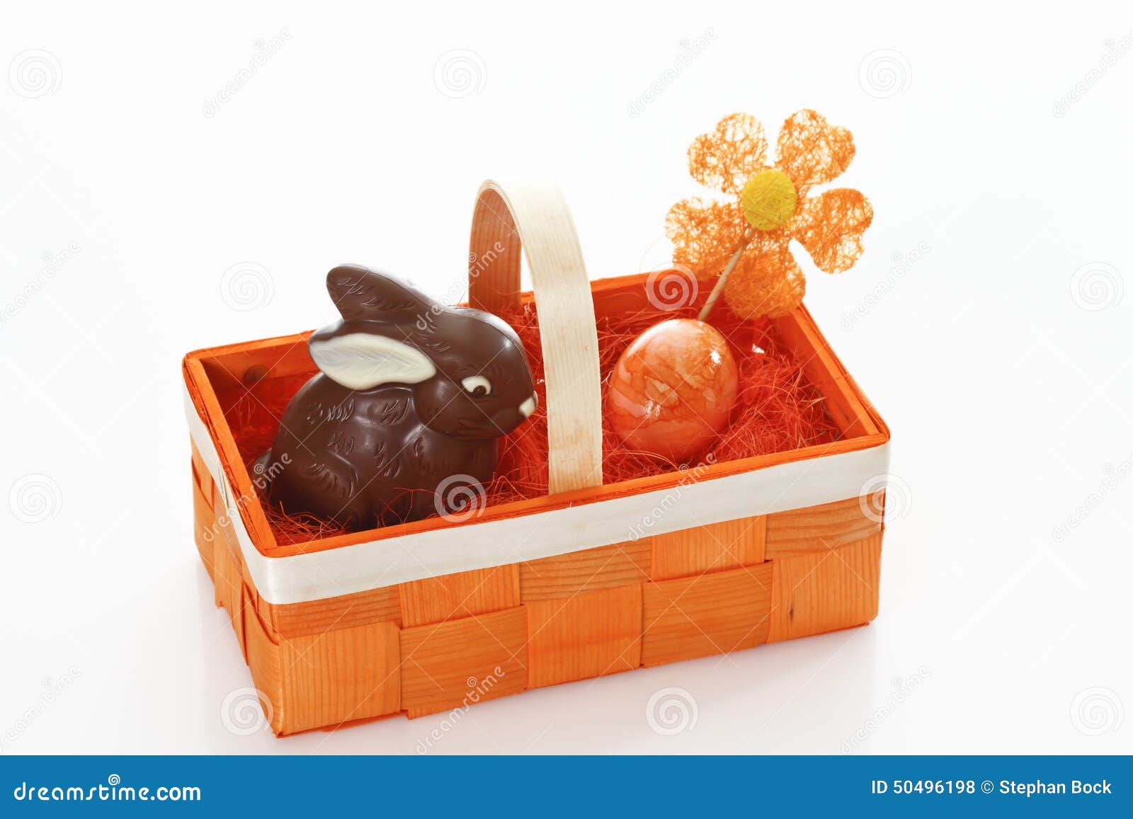 Chocolate Easter Bunny and Egg in Orange Basket Stock Photo Image of figurines, orange 50496198