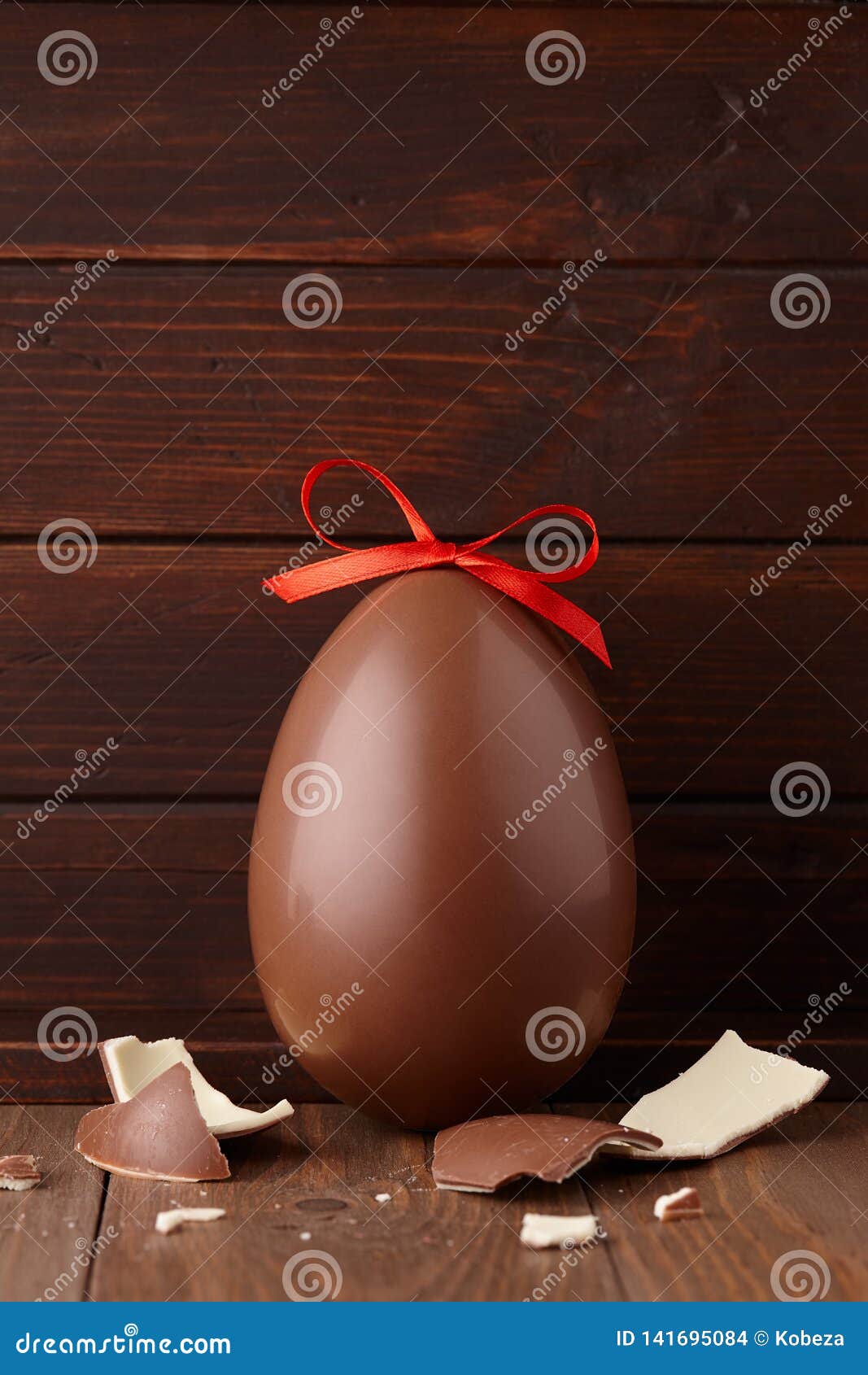 Chocolate Easter Egg Gift with Red Bow Stock Photo Image of
