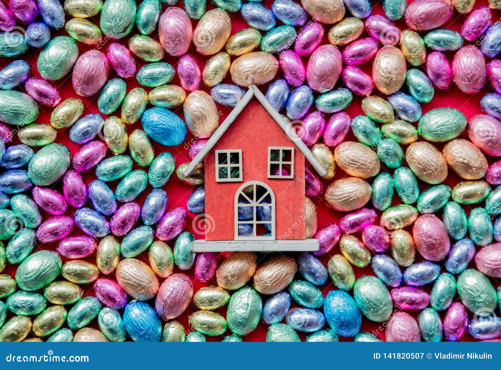 Chocolate Easter Eggs and Toy House on it Stock Image Image of spring