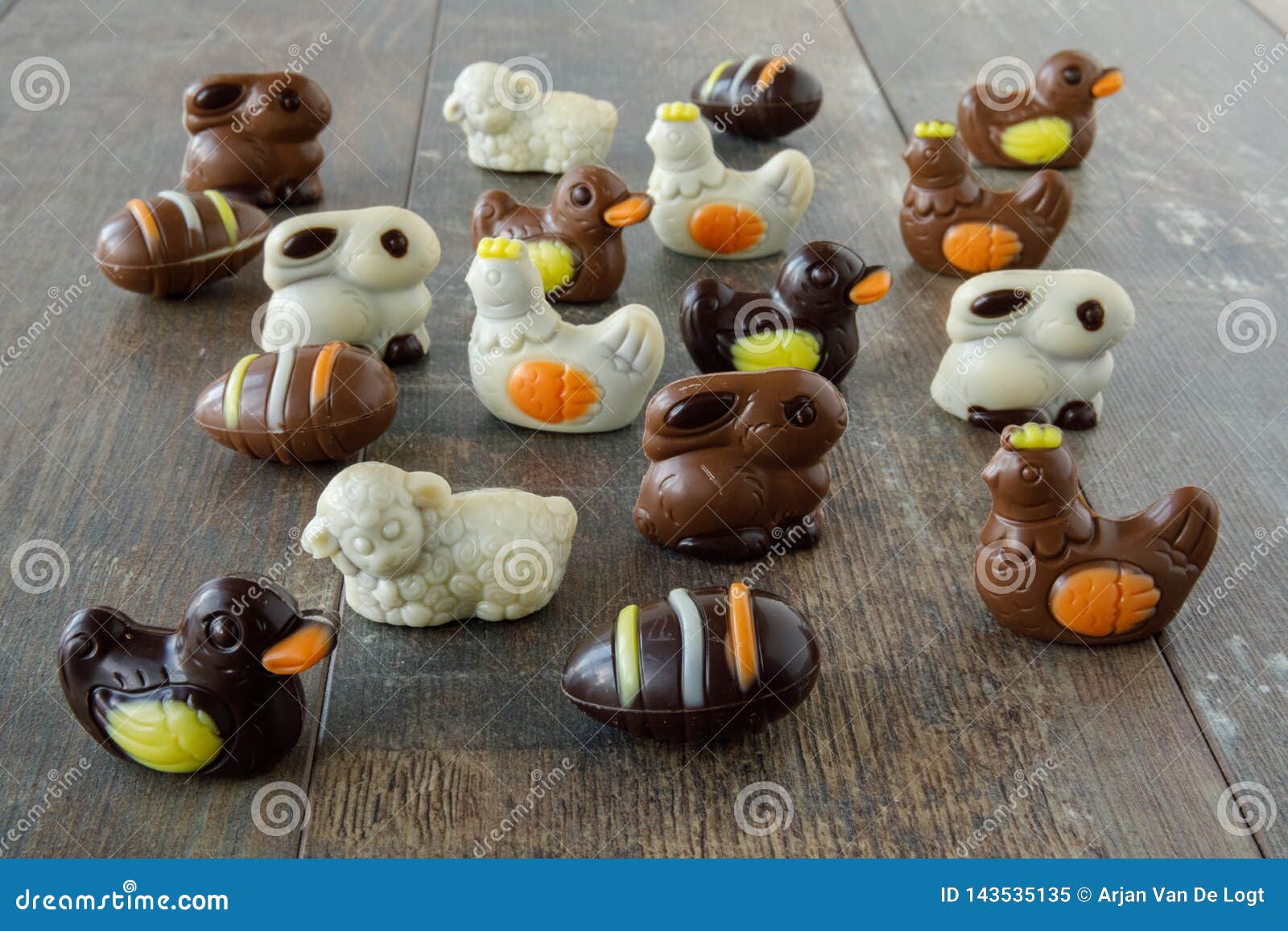 Chocolate Easter Figures Egg, Bunny, Duck, Sheep, Chicken Stock Image