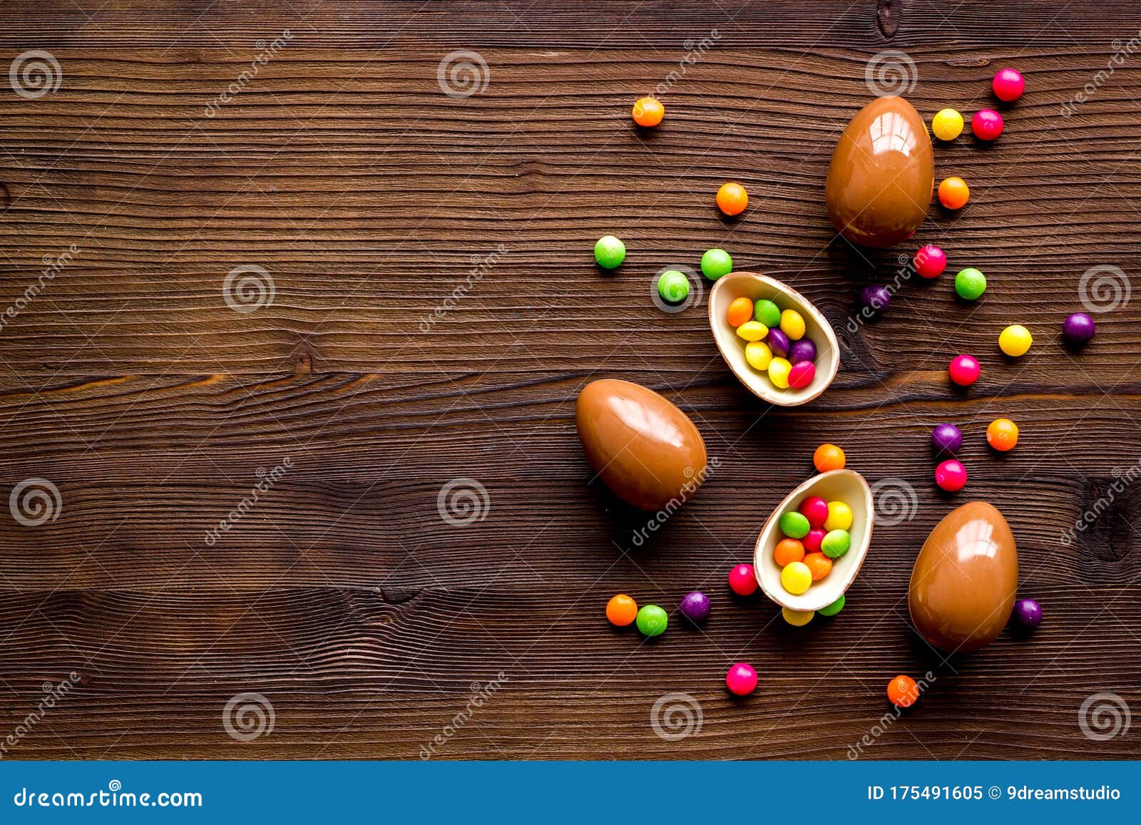 Download Chocolate Eggs - Easter Symbol - Frame On Dark Wooden Background Top-down Copy Space Stock Image ...