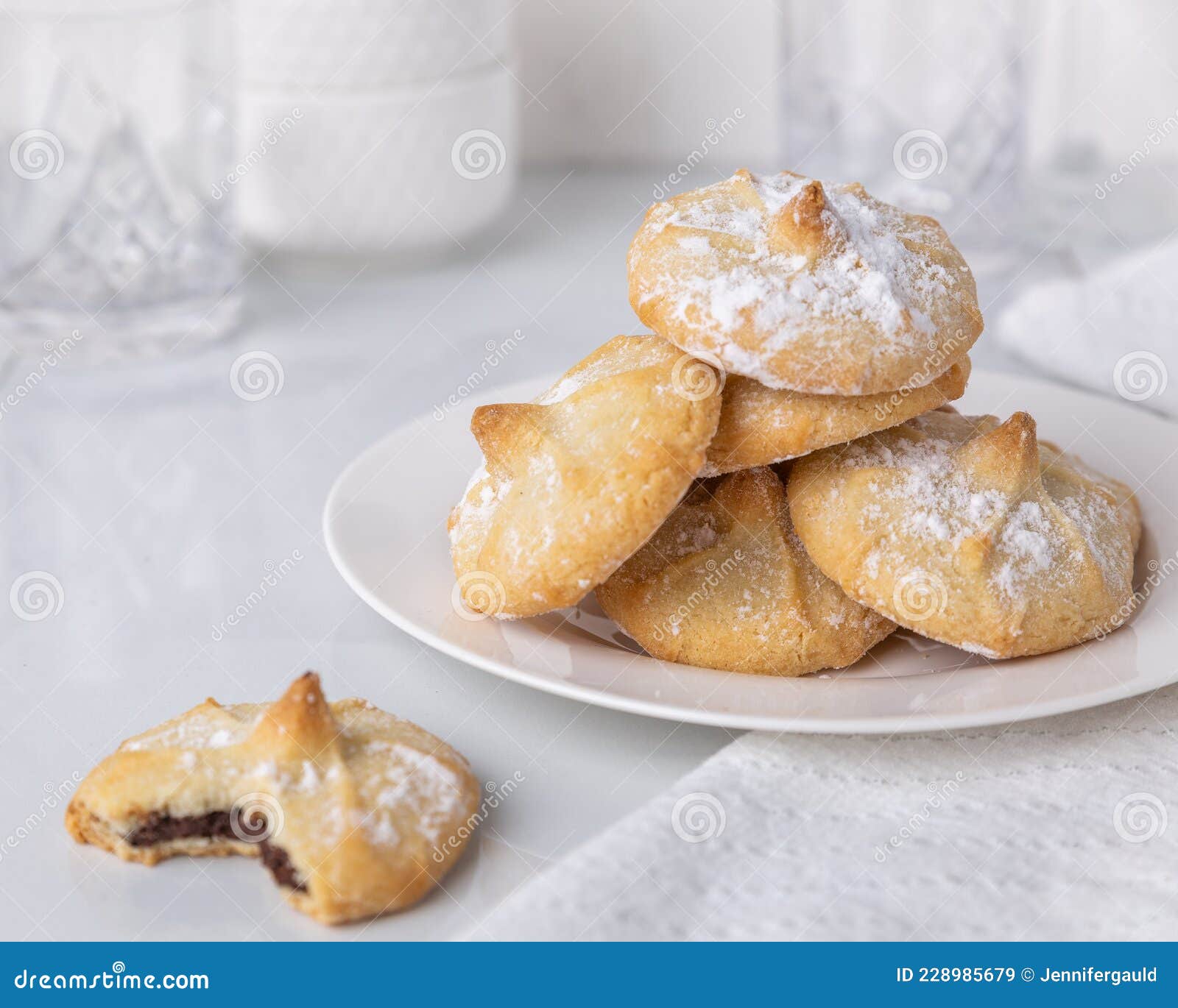 Chocolate Filled Shortbread Cookies in a White Kitchen Stock Image
