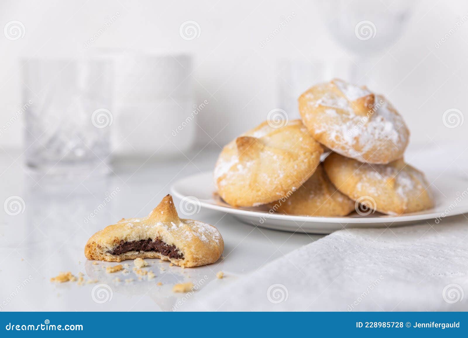 Chocolate Filled Shortbread Cookies in a White Kitchen Stock Photo