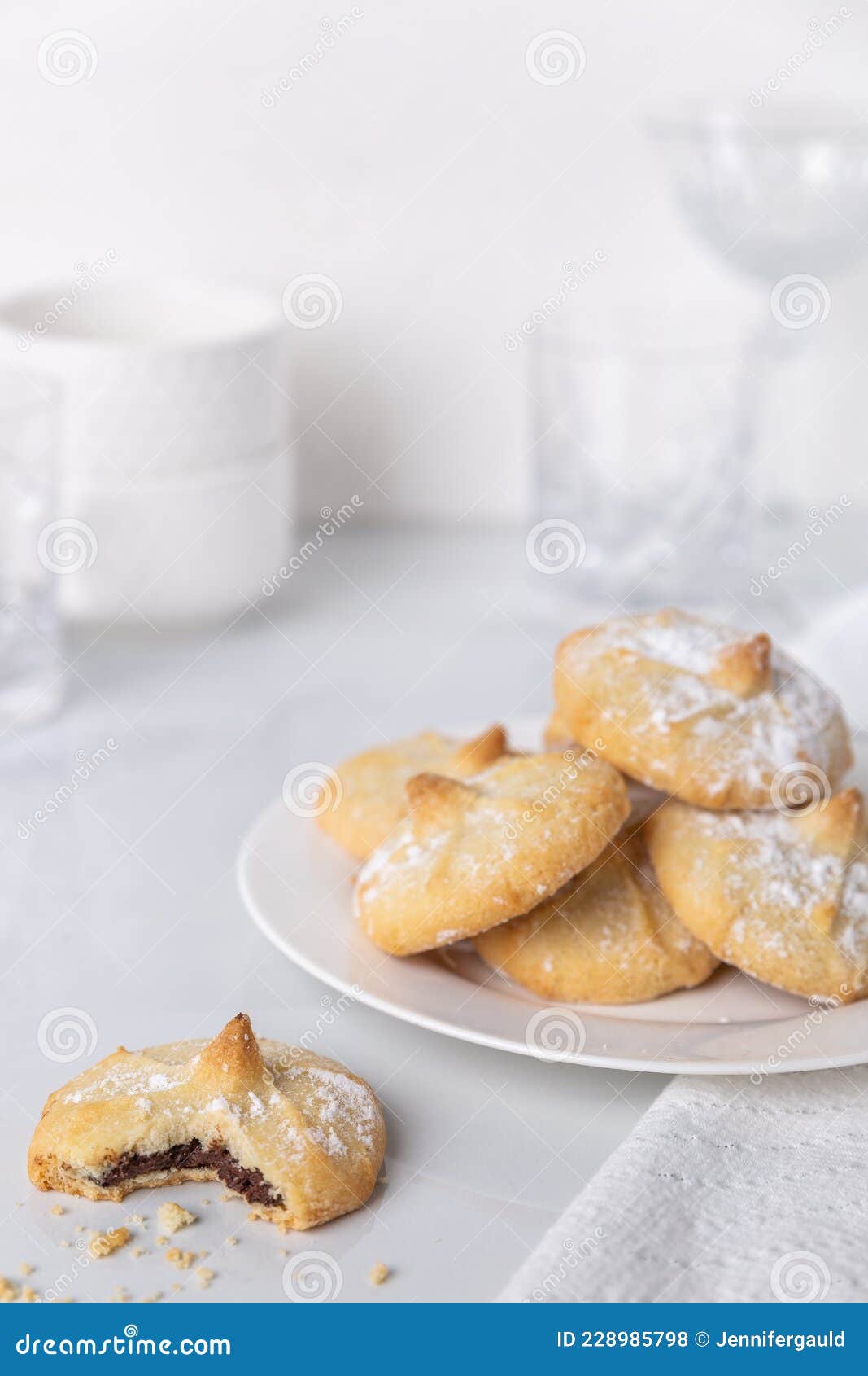 Chocolate Filled Shortbread Cookies in a White Kitchen Stock Photo