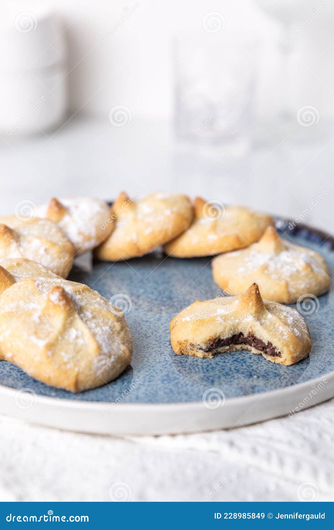 Chocolate Filled Shortbread Cookies in a White Kitchen Stock Image