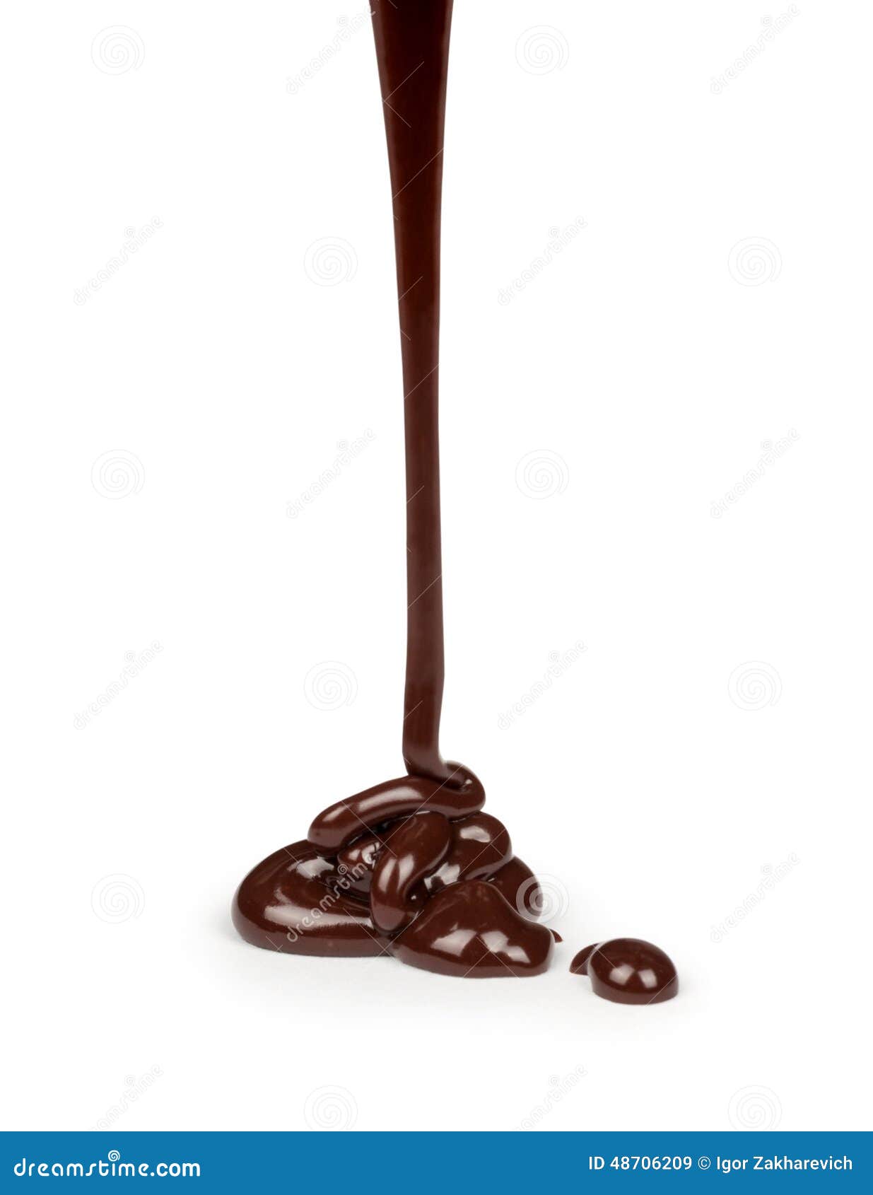 Melting chocolate drips. Chocolate isolated on white background. Stock  Photo