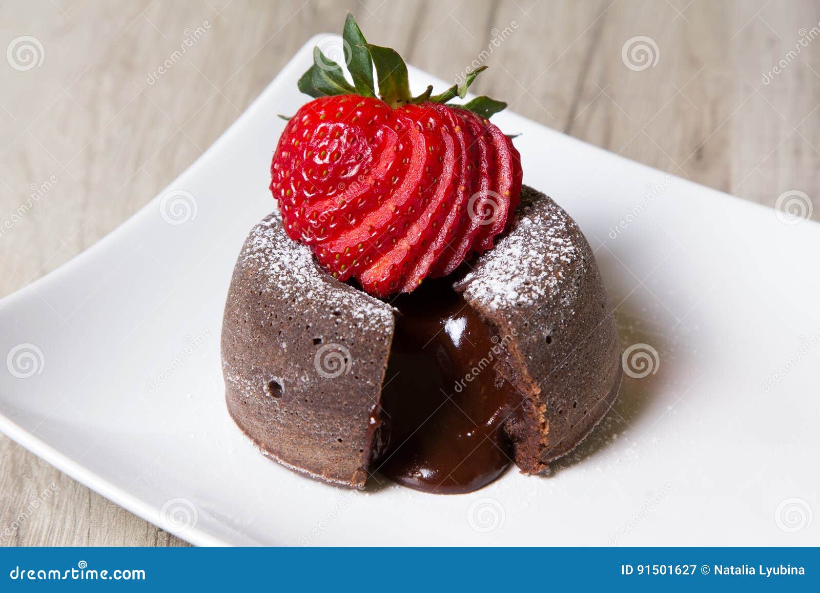 Chocolate Fondant Lava Cake with Strawberries Stock Image Image of