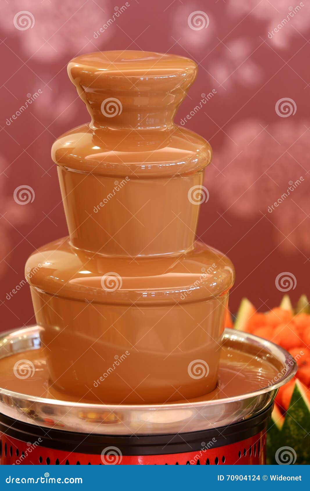 Chocolate Fountain on the Party or Wedding Reception Stock Photo
