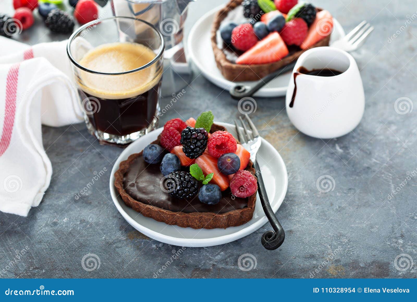 Chocolate Ganache Tarts with Fresh Berries Stock Photo - Image of card ...