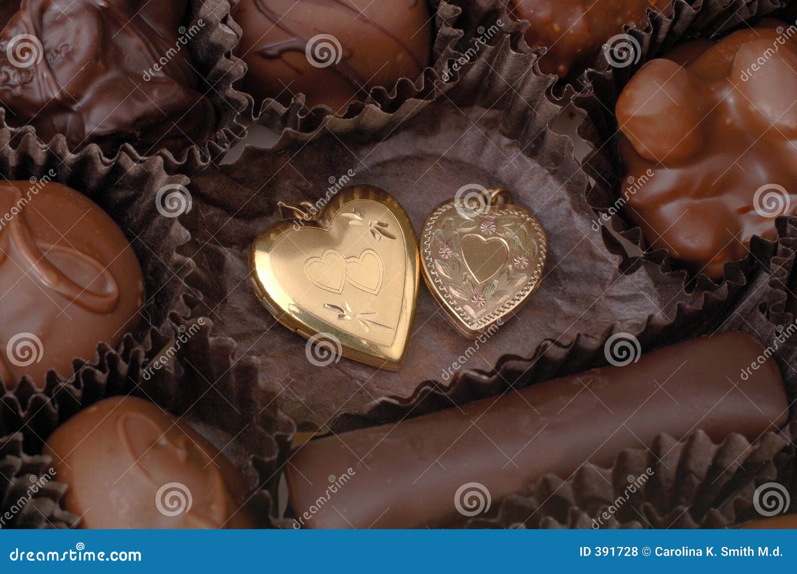 Chocolate and Gold Hearts stock photo. Image of couple 391728