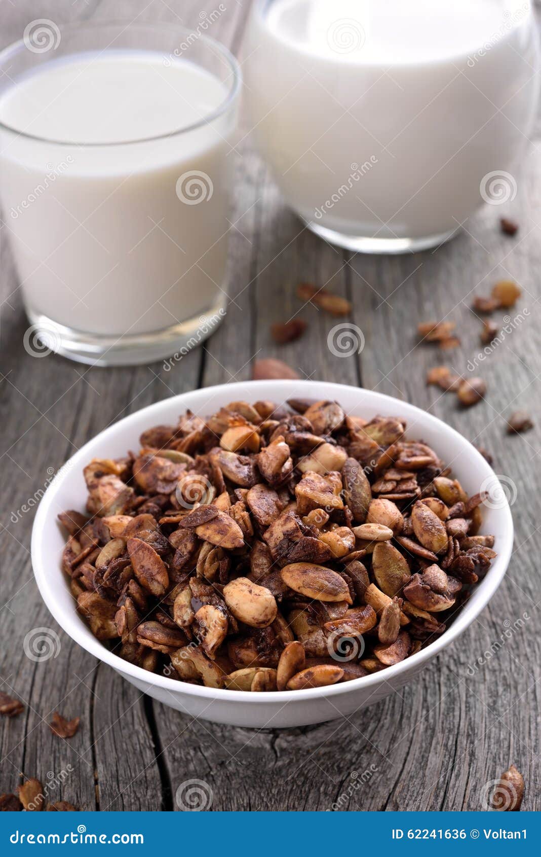 Chocolate granola and milk stock photo. Image of corn 62241636