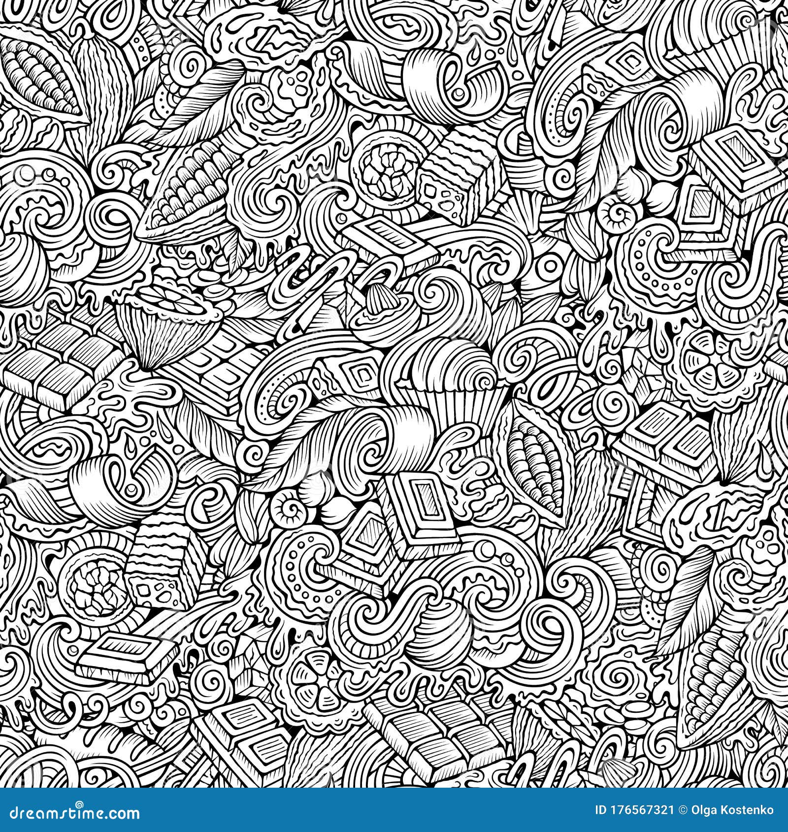 Download Chocolate Hand Drawn Doodles Seamless Pattern. Cocoa ...