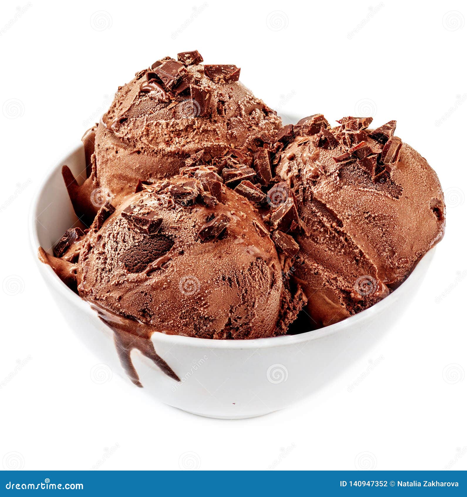 Chocolate Ice Cream Balls in a Bowl Isolated on White Background Stock