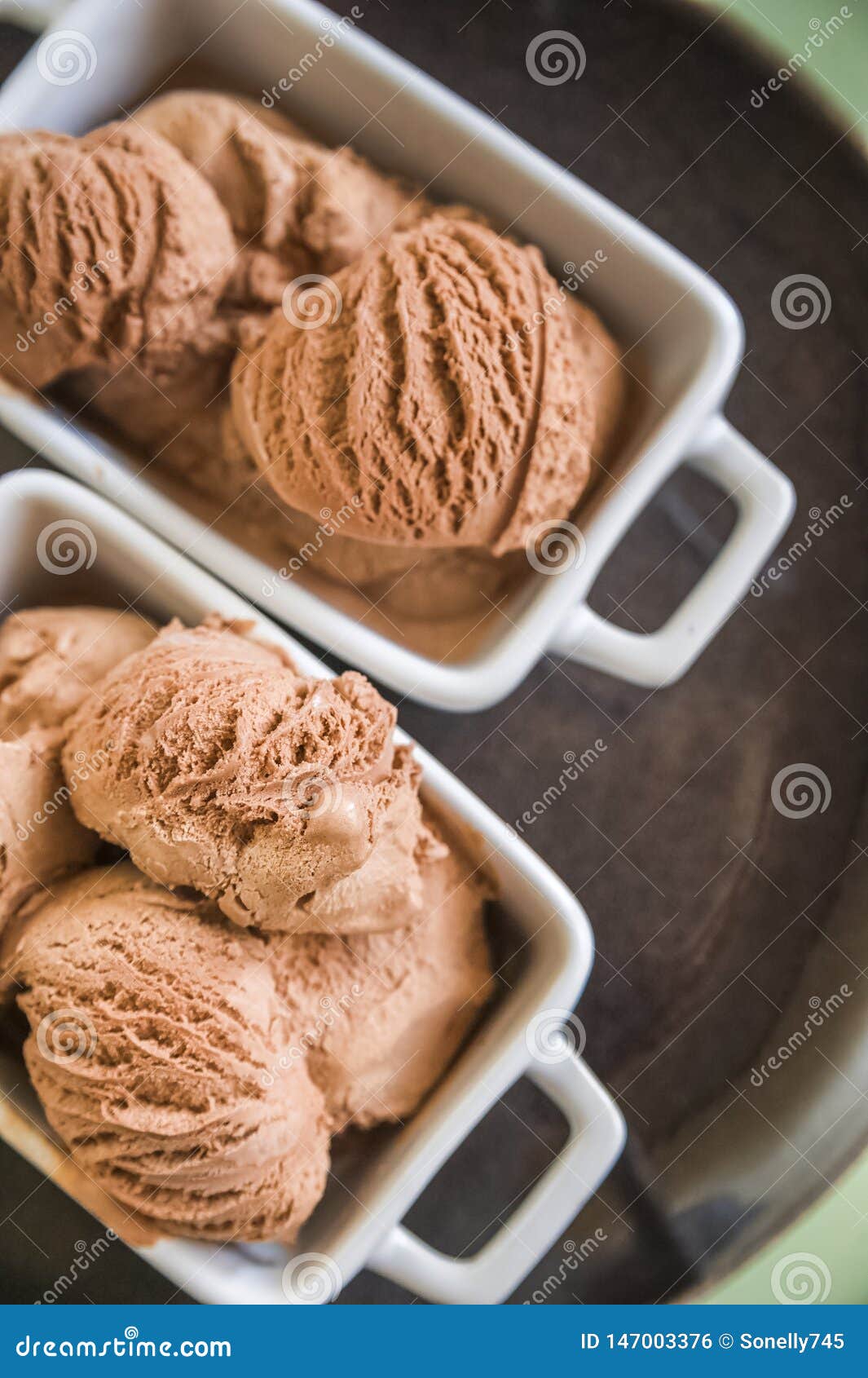 Chocolate Ice Cream Balls Closeup and Copy Space Stock Photo Image of