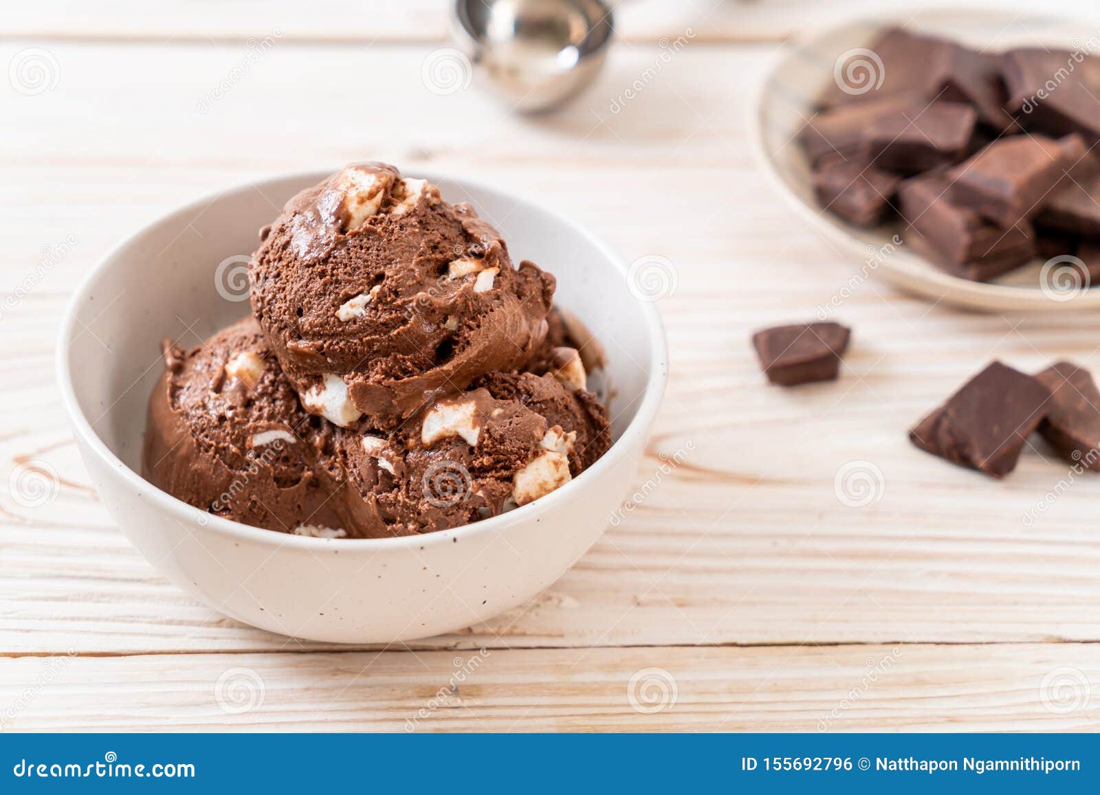 Chocolate Icecream with Marshmallows Stock Photo Image of plate