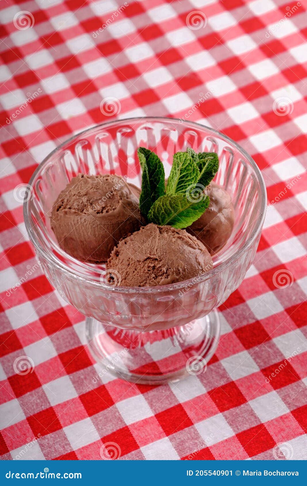 Chocolate Ice Cream with Mint Leaf in Bowl or Chocolate Ice Cream