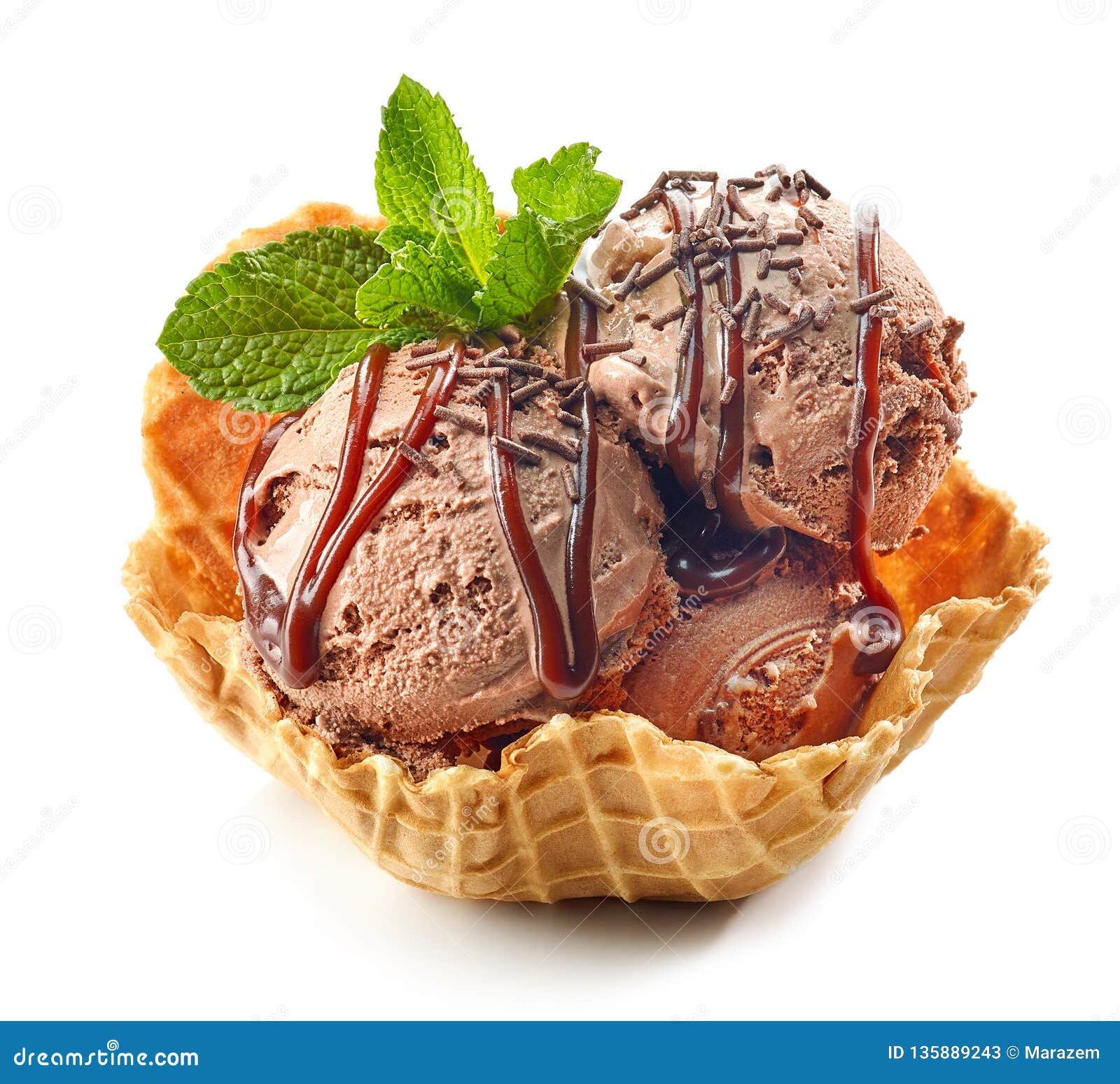 Chocolate Ice Cream in Waffle Basket Stock Image Image of closeup