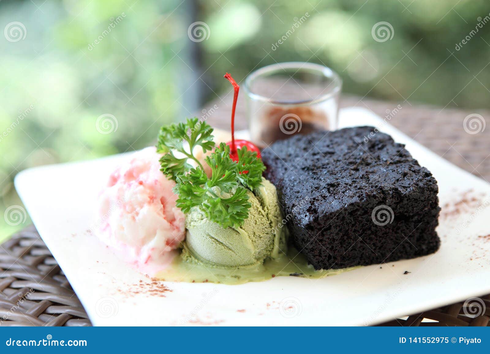 Chocolate Lava Cake with Ice Cream Stock Image - Image of brown, cafe
