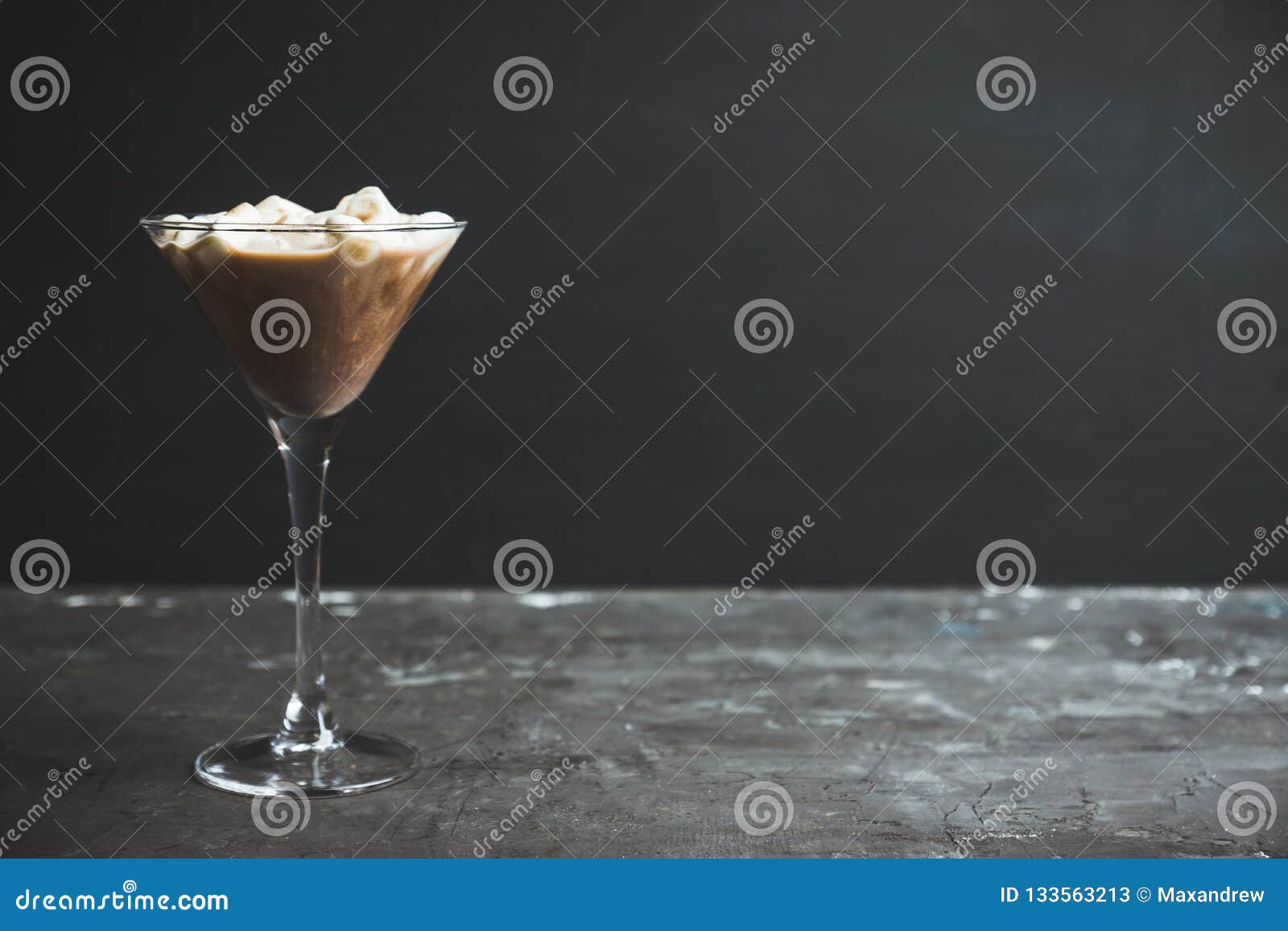 Chocolate Martini with Spices and Marshmallow on the Rustic Background