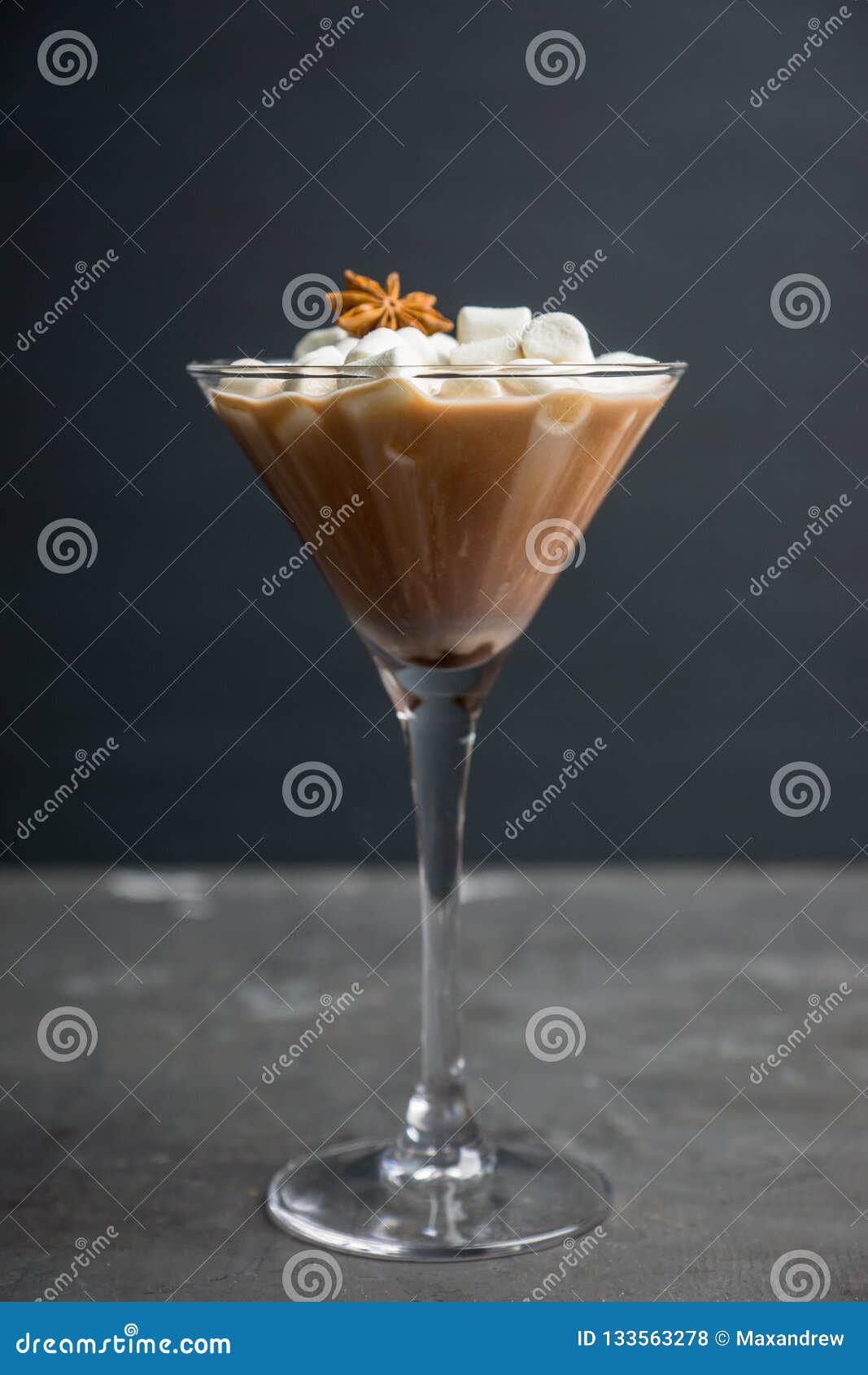 Chocolate Martini with Spices and Marshmallow on the Rustic Background