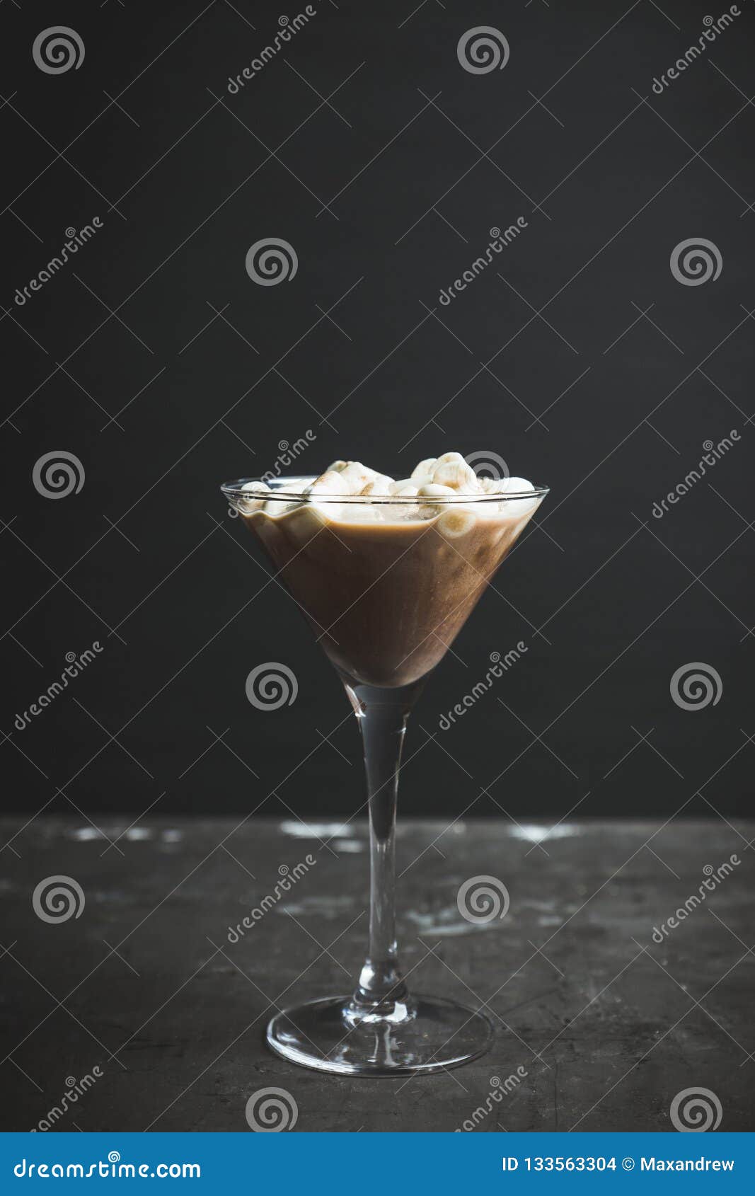 Chocolate Martini with Spices and Marshmallow on the Rustic Background