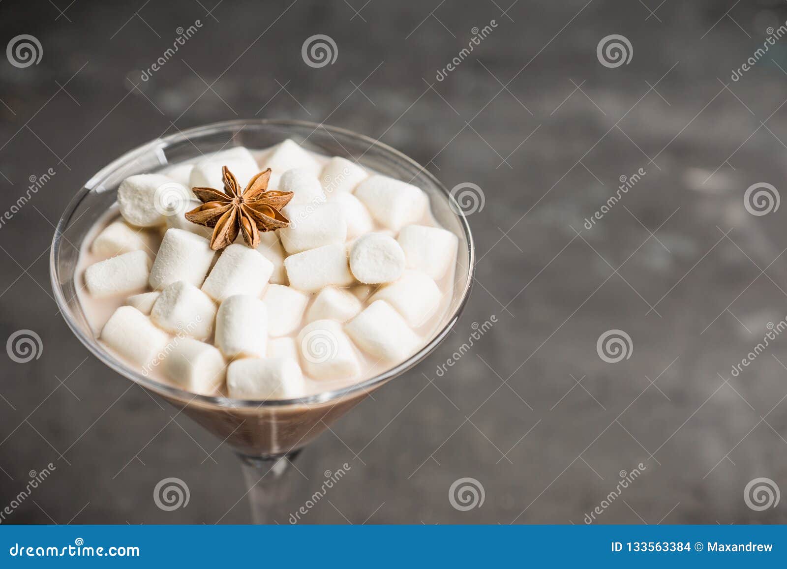 Chocolate Martini with Spices and Marshmallow on the Rustic Background