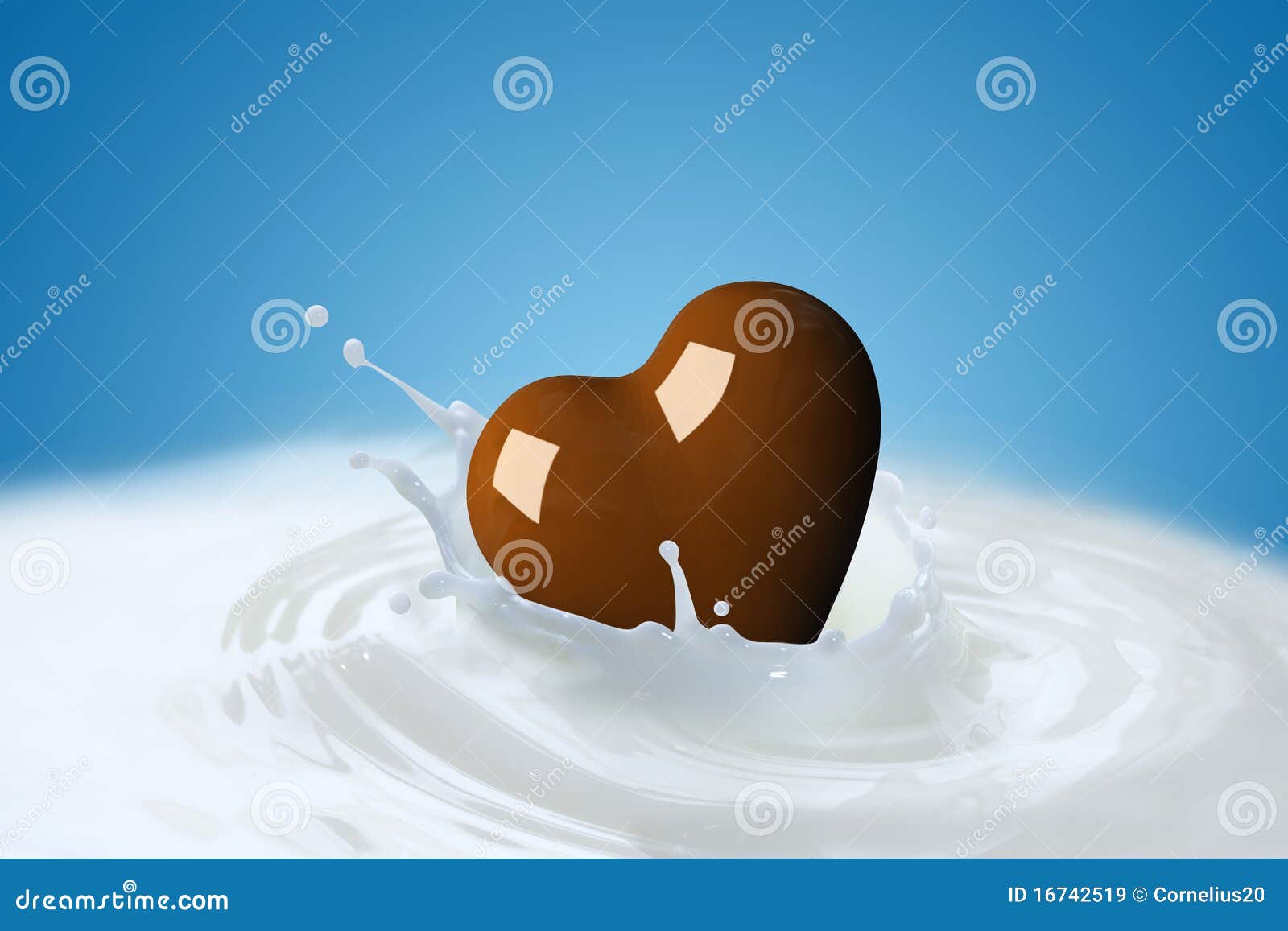Chocolate and milk. Chocolate heart in a milk splash