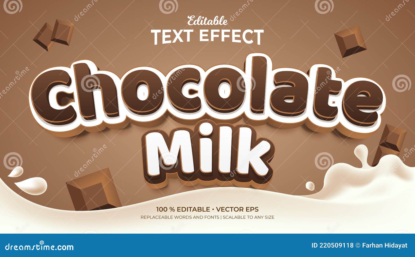 Chocolate Milk 3d Editable Text Effects Templates Stock Vector Illustration of food, effects