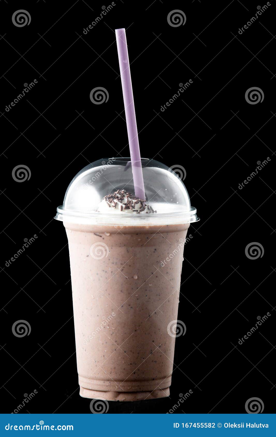 Chocolate milk shake milkshake straw in a cup isolated on white
