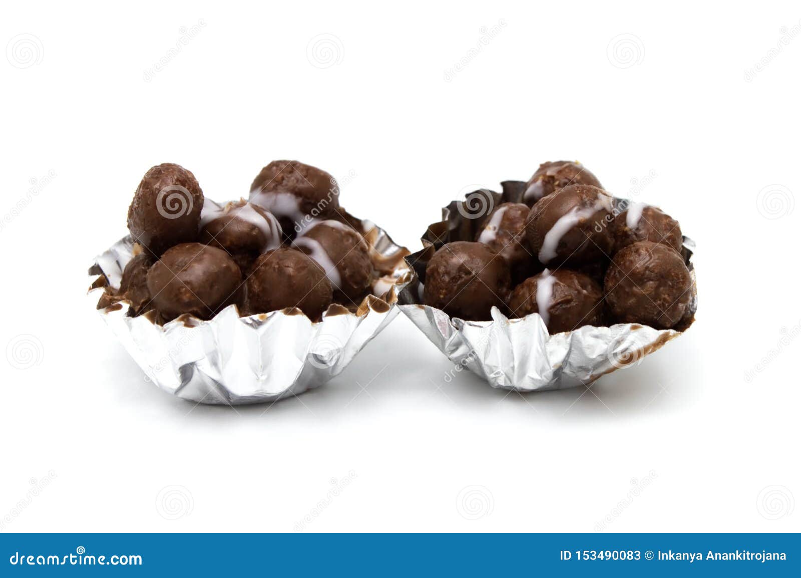 Chocolate Mini Balls Inside of the Cup. Stock Image Image of black