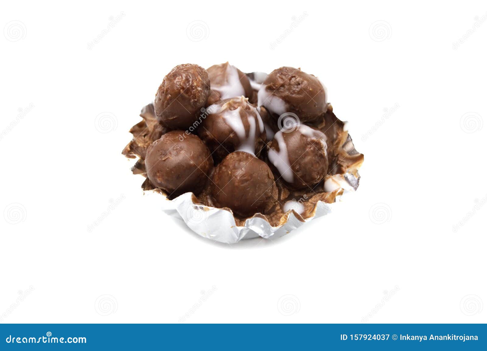 Chocolate Mini Balls Inside of the Foil Cup. Stock Image Image of