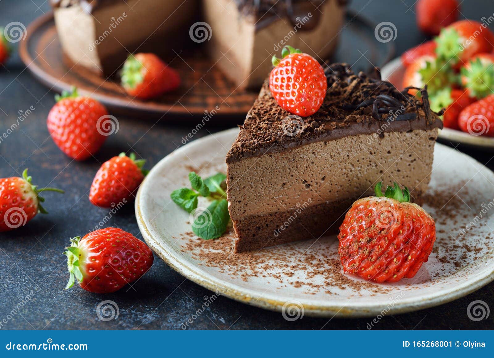 Chocolate Mousse Cake Decorated with Strawberries Stock Image Image