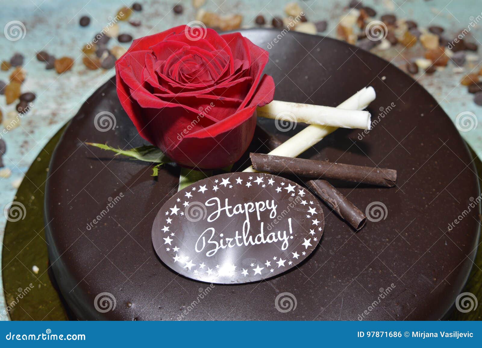 Chocolate Mousse Cake with Rose on the Top Stock Photo - Image of ...