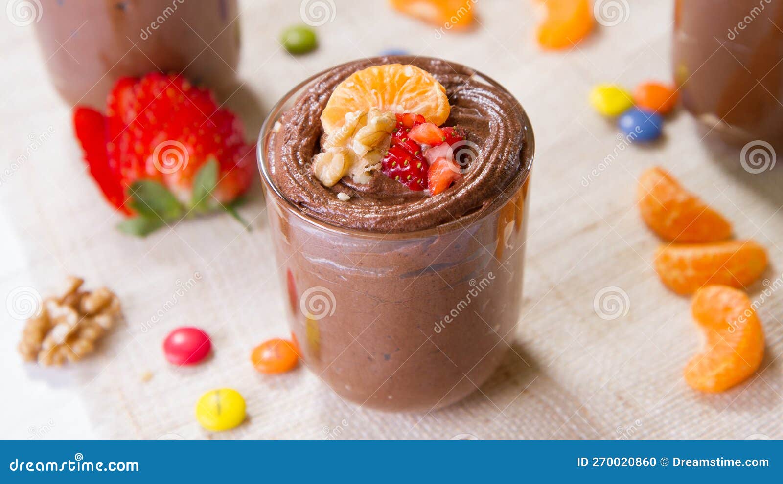 Chocolate Mousse Dessert with Red Berries. Stock Photo Image of snack