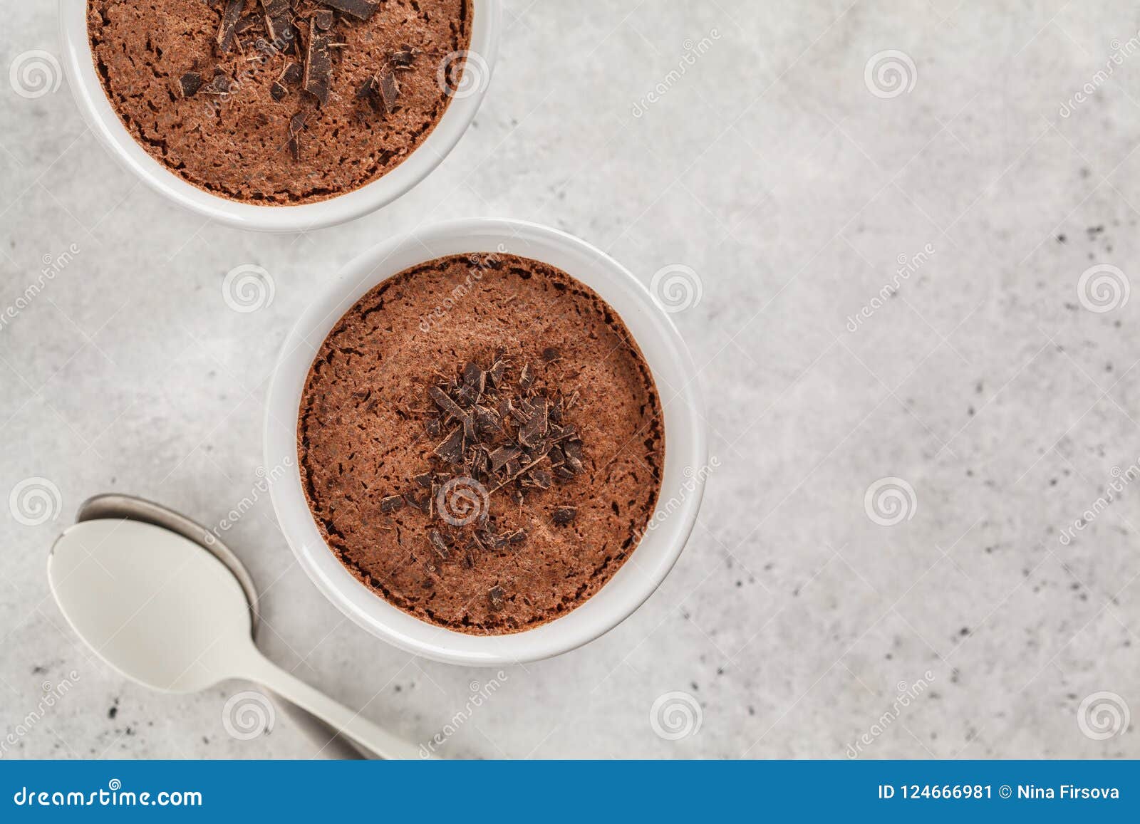 chocolate mousse from aquafaba, top view. vegan chickpea dessert