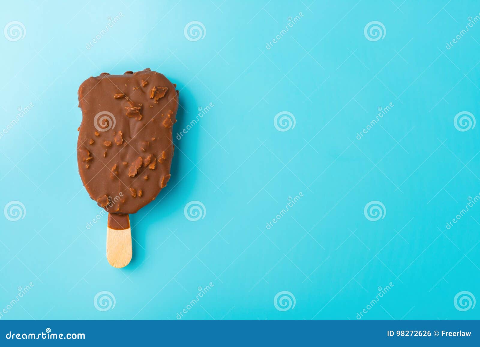 Chocolate Outer Ice Cream Starts Melting on Blue Stock Photo Image of