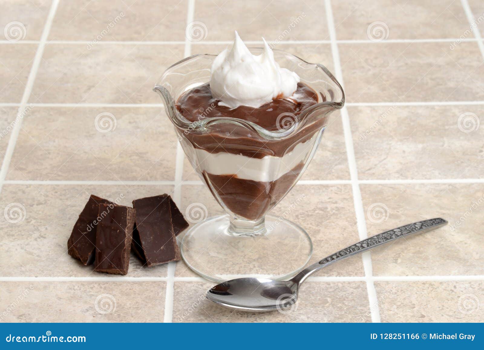 Chocolate Pudding with Whipped Cream and a Spoon Stock Photo Image of