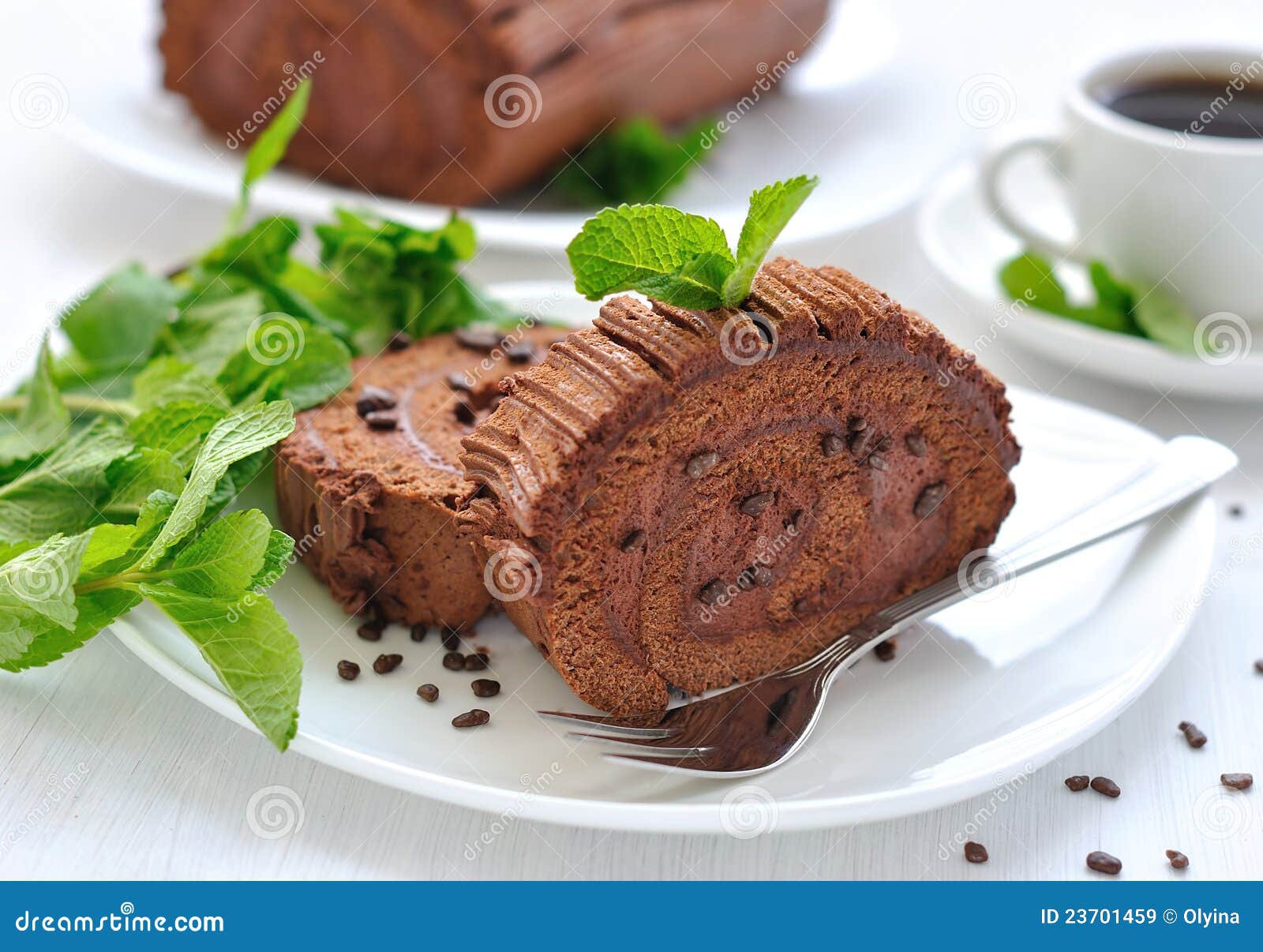Chocolate Roulade with Mint Stock Image Image of plate, dessert 23701459