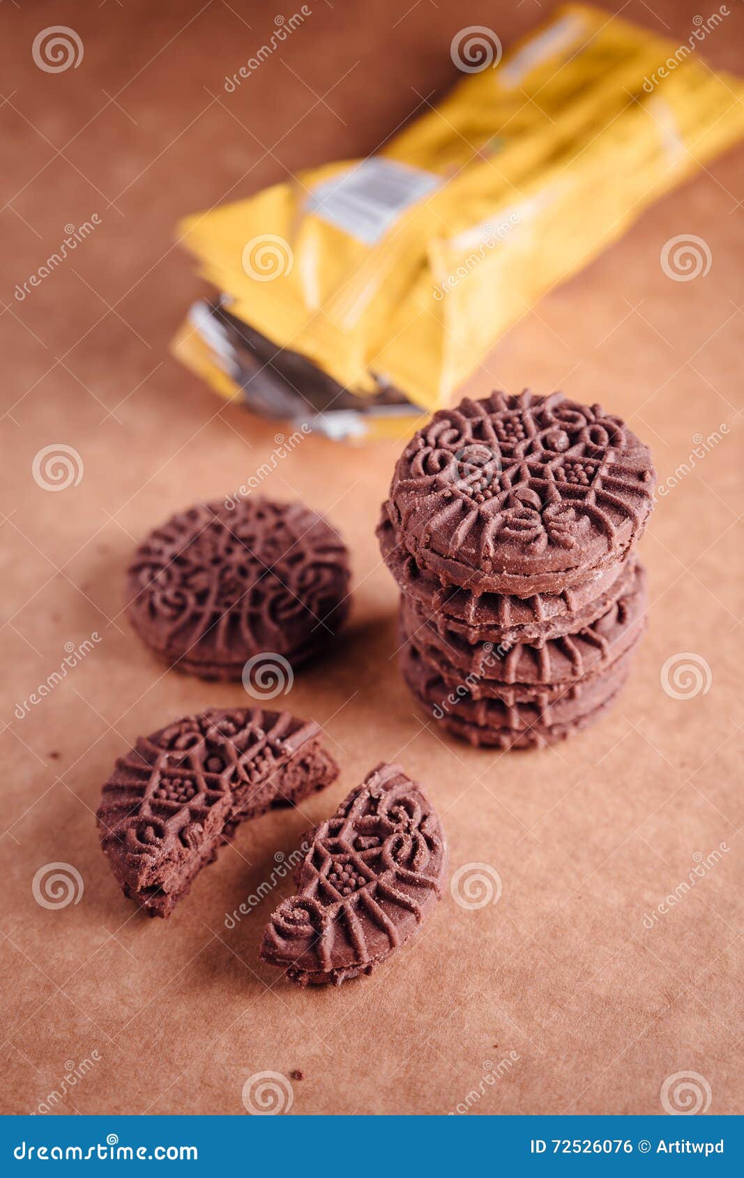 Chocolate Sandwich Cookies with Chocolate Cream Inside Stock Photo