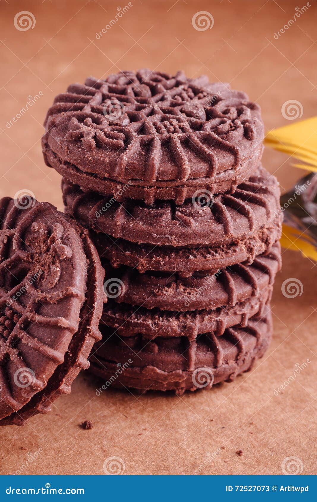 Chocolate Sandwich Cookies with Chocolate Cream Inside Stock Image