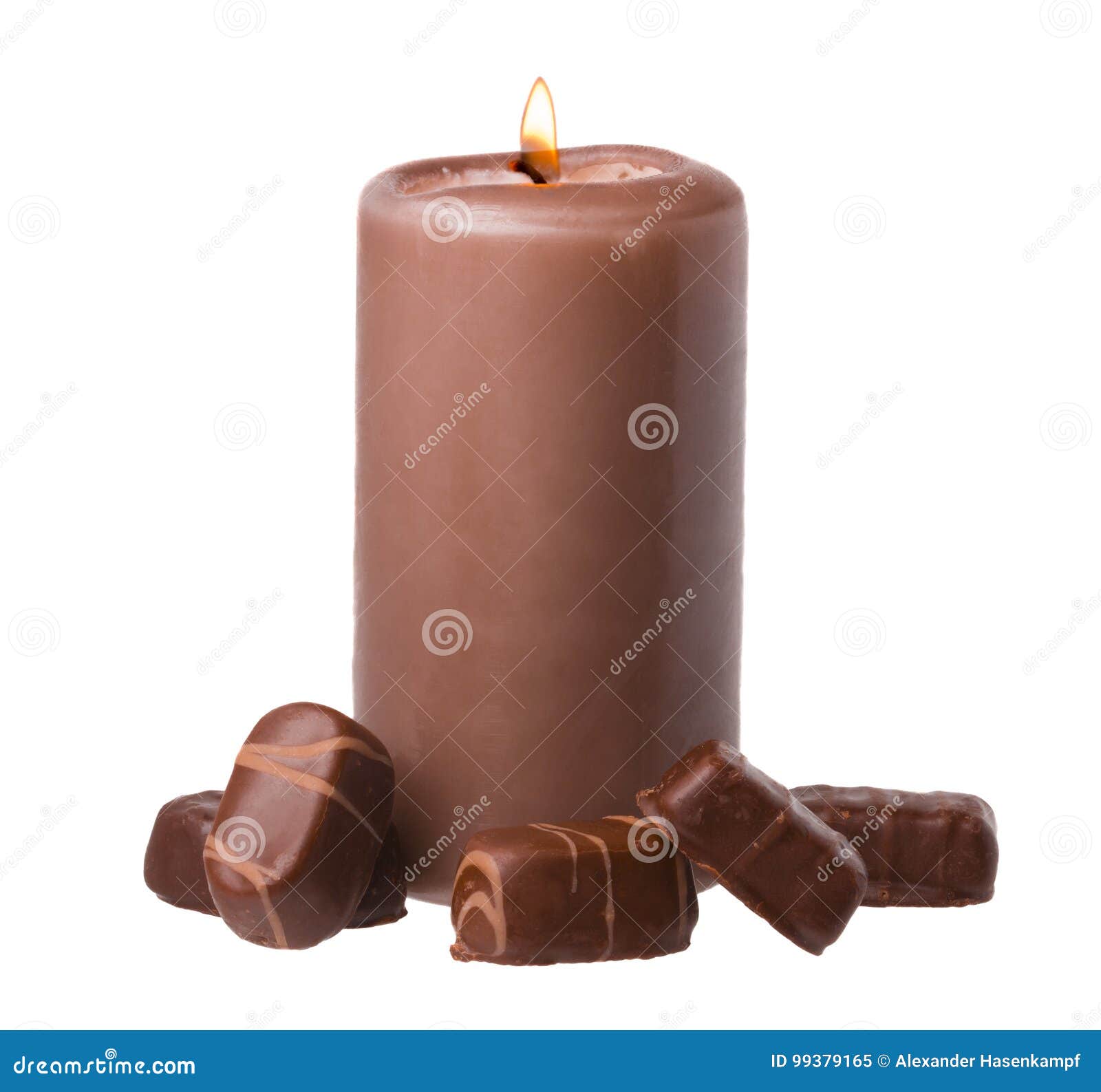 Chocolate Scented Candle with Chocolate Candies Stock Image Image of