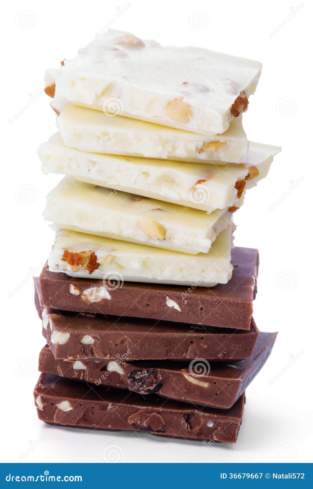 Chocolate Slices. White and Dark Chocolate and Shredded Nut Stock Image
